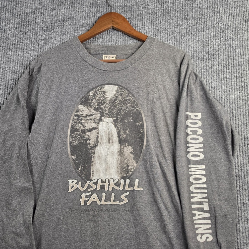 Alore Bushkill Falls Long Sleeve T-Shirt Mens M Charcoal Gray Vintage 90s Nature